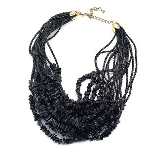 Linea Black Beaded Nugget Collar Bib Necklace by Louis Dell'Olio